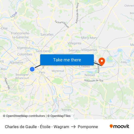 Charles de Gaulle - Étoile - Wagram to Pomponne map