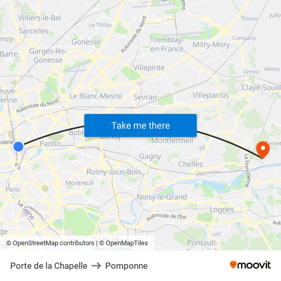 Porte de la Chapelle to Pomponne map
