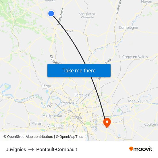 Juvignies to Pontault-Combault map