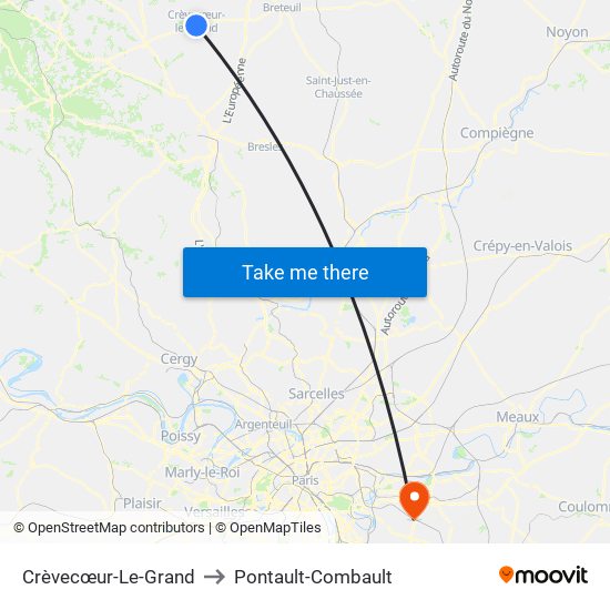 Crèvecœur-Le-Grand to Pontault-Combault map