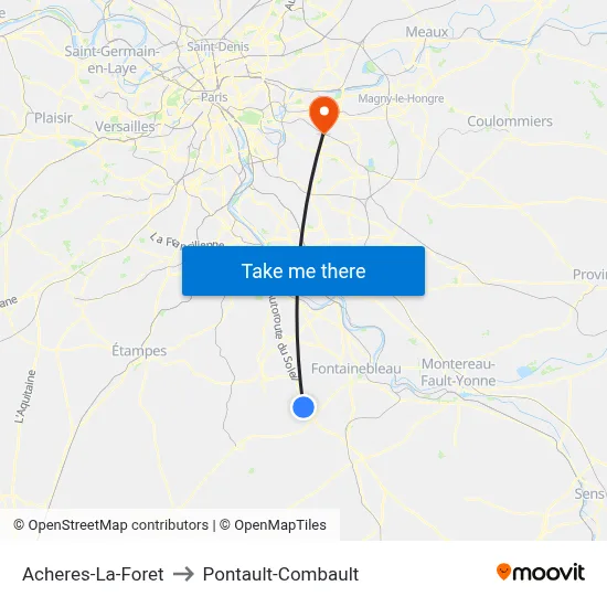 Acheres-La-Foret to Pontault-Combault map