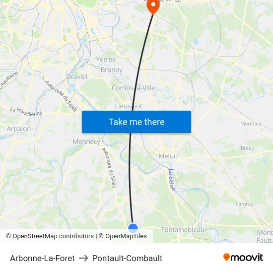Arbonne-La-Foret to Pontault-Combault map