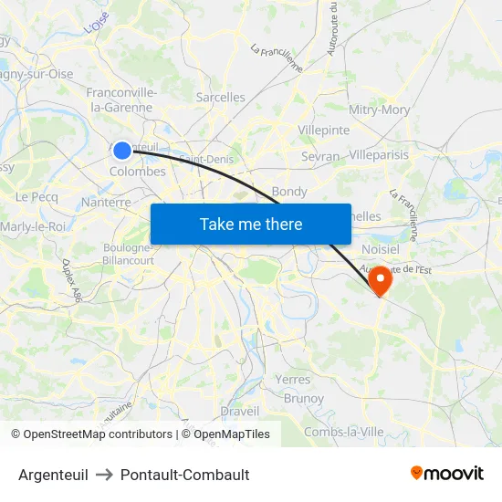 Argenteuil to Pontault-Combault map