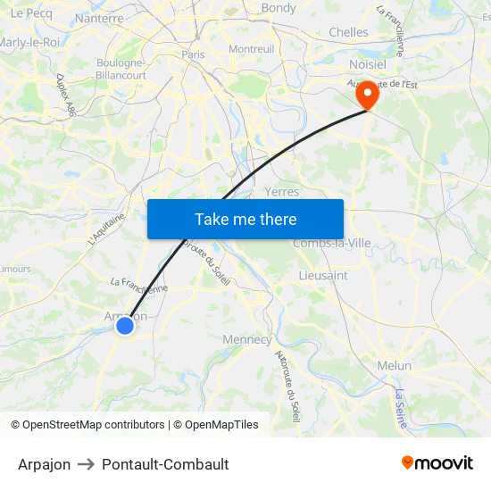 Arpajon to Pontault-Combault map