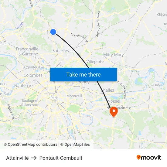 Attainville to Pontault-Combault map