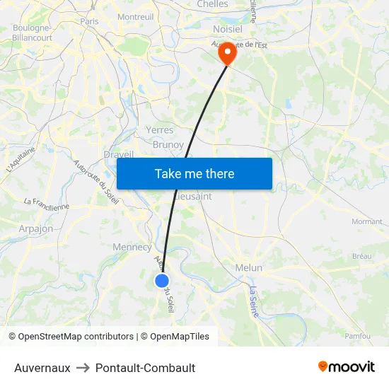 Auvernaux to Pontault-Combault map