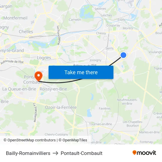 Bailly-Romainvilliers to Pontault-Combault map