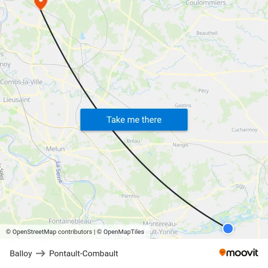 Balloy to Pontault-Combault map