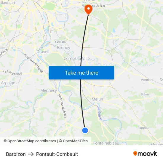 Barbizon to Pontault-Combault map