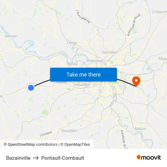 Bazainville to Pontault-Combault map