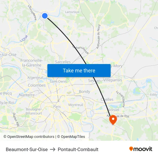 Beaumont-Sur-Oise to Pontault-Combault map