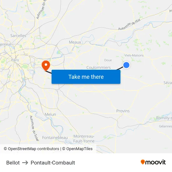 Bellot to Pontault-Combault map