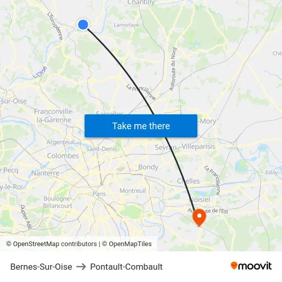 Bernes-Sur-Oise to Pontault-Combault map