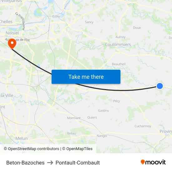 Beton-Bazoches to Pontault-Combault map
