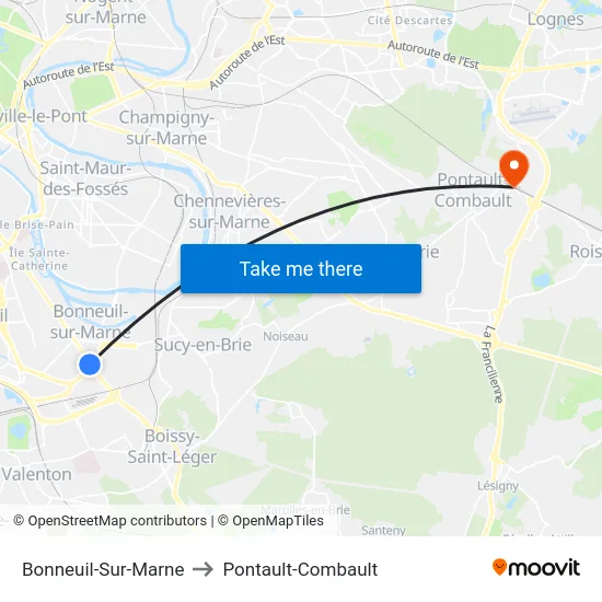 Bonneuil-Sur-Marne to Pontault-Combault map