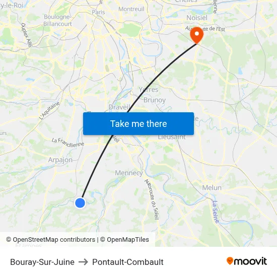 Bouray-Sur-Juine to Pontault-Combault map