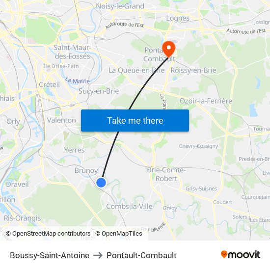 Boussy-Saint-Antoine to Pontault-Combault map