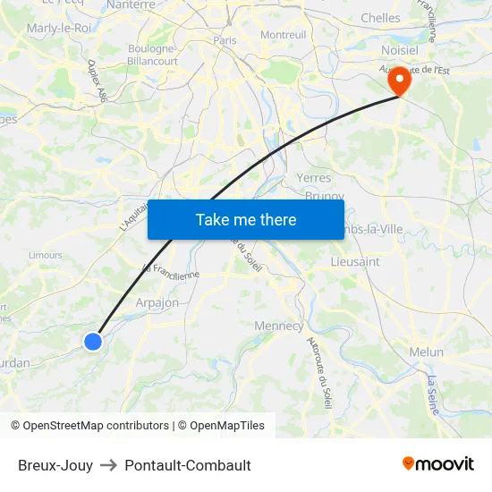 Breux-Jouy to Pontault-Combault map