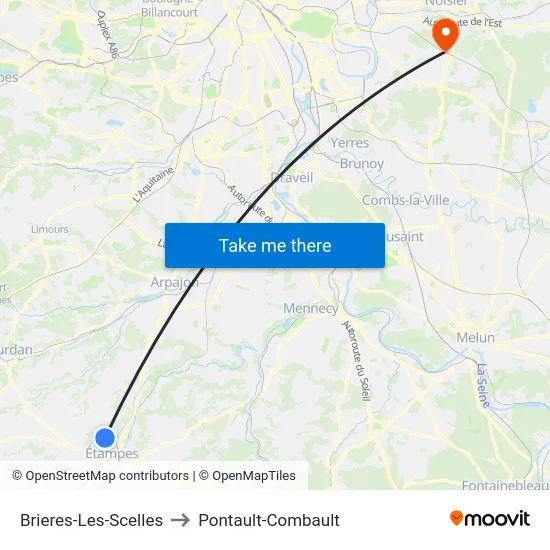 Brieres-Les-Scelles to Pontault-Combault map