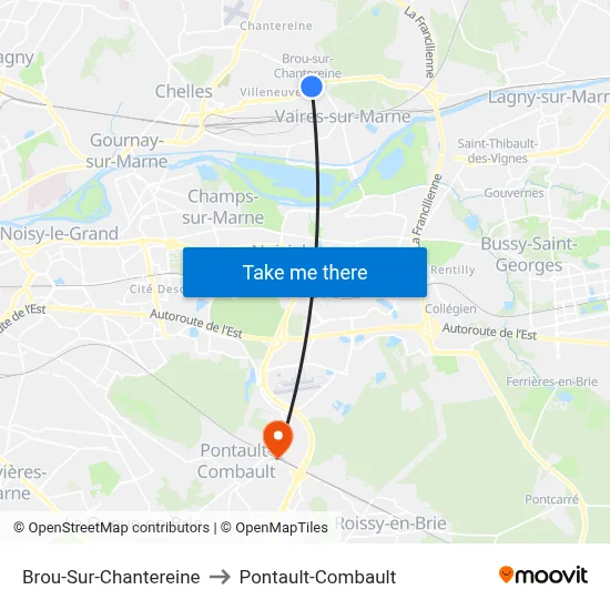 Brou-Sur-Chantereine to Pontault-Combault map