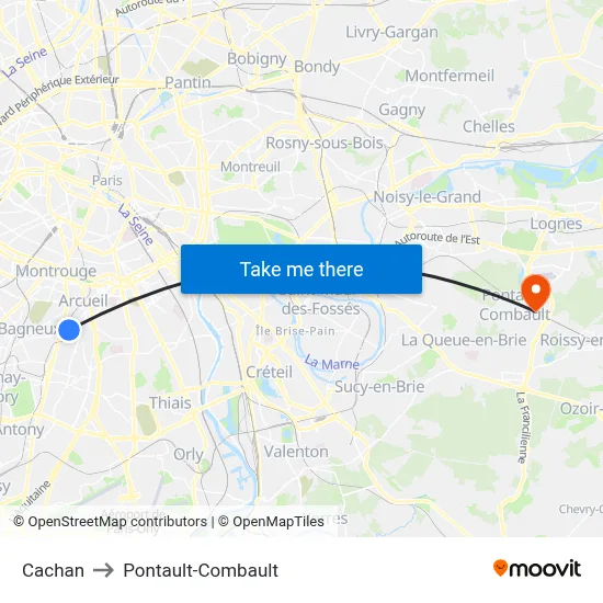 Cachan to Pontault-Combault map