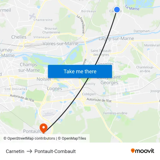 Carnetin to Pontault-Combault map