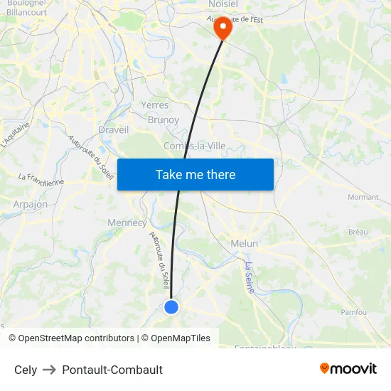 Cely to Pontault-Combault map