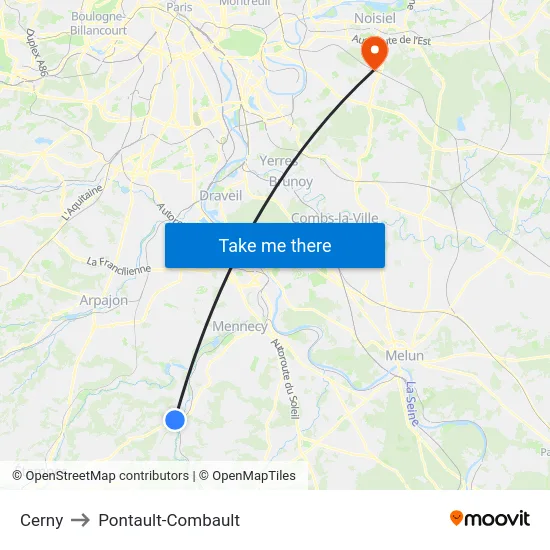 Cerny to Pontault-Combault map