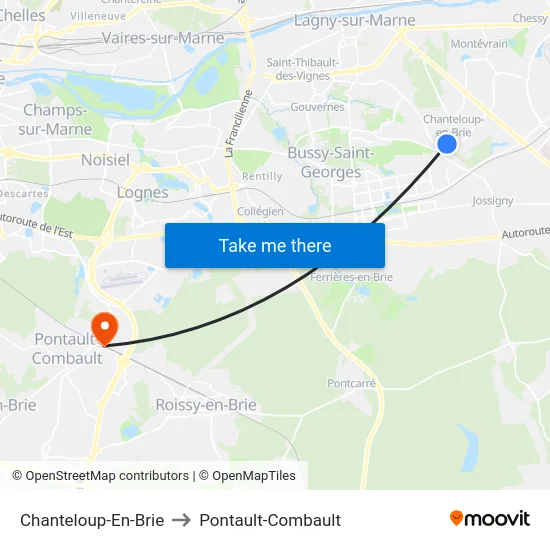 Chanteloup-En-Brie to Pontault-Combault map