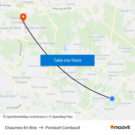 Chaumes-En-Brie to Pontault-Combault map