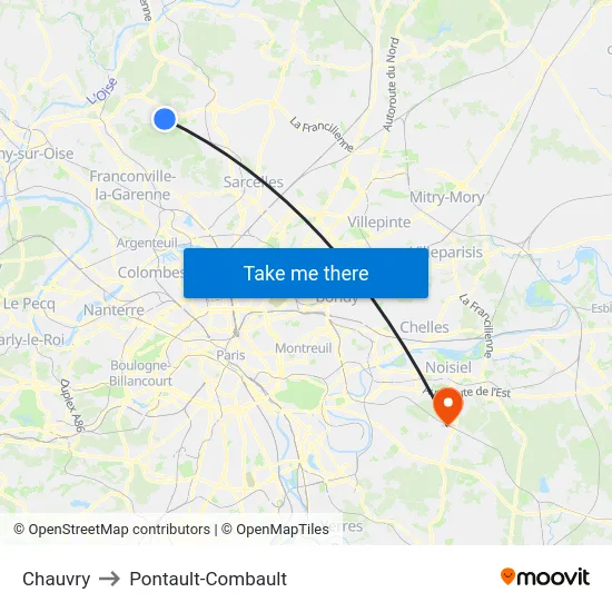 Chauvry to Pontault-Combault map