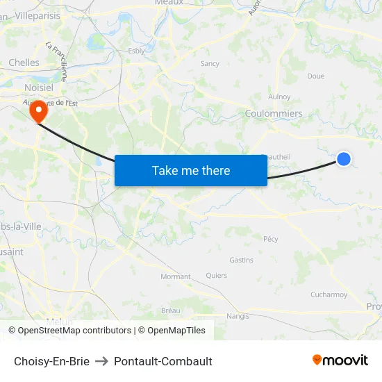 Choisy-En-Brie to Pontault-Combault map