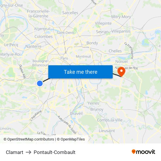 Clamart to Pontault-Combault map