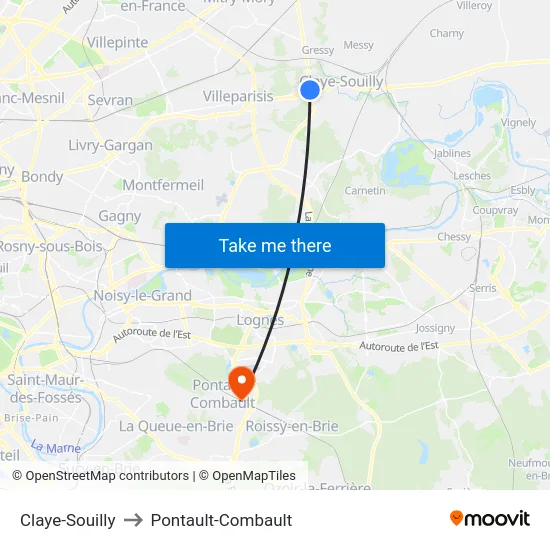 Claye-Souilly to Pontault-Combault map