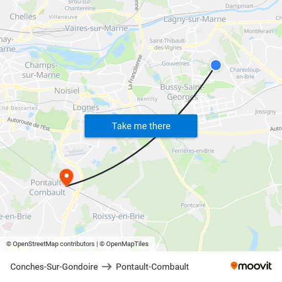 Conches-Sur-Gondoire to Pontault-Combault map