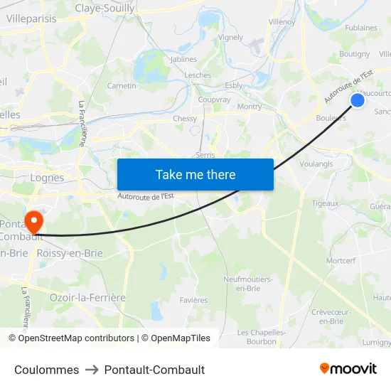 Coulommes to Pontault-Combault map