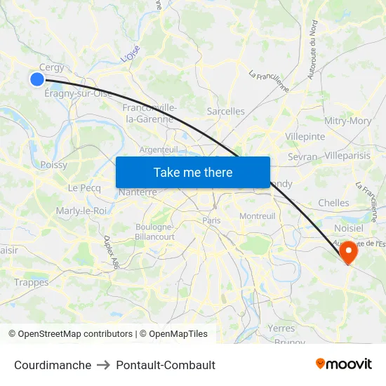 Courdimanche to Pontault-Combault map