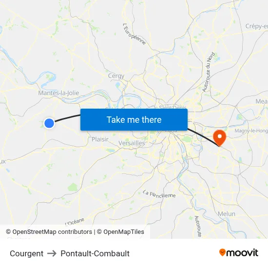 Courgent to Pontault-Combault map