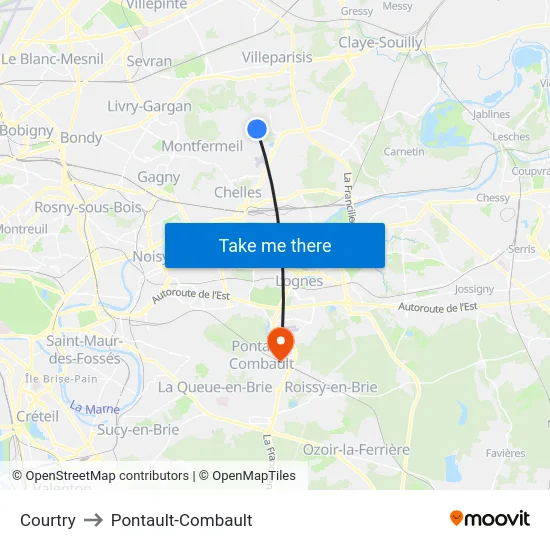 Courtry to Pontault-Combault map