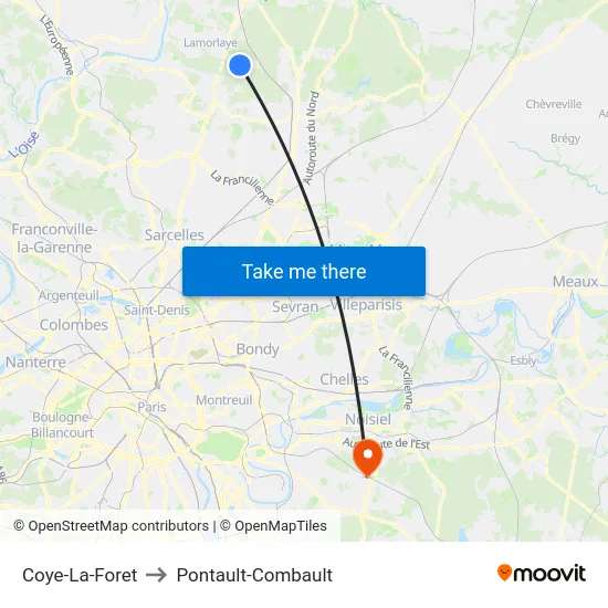 Coye-La-Foret to Pontault-Combault map