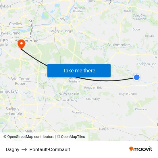 Dagny to Pontault-Combault map