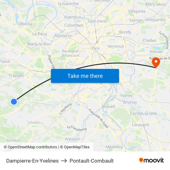 Dampierre-En-Yvelines to Pontault-Combault map
