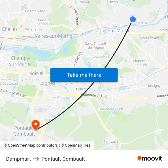 Dampmart to Pontault-Combault map