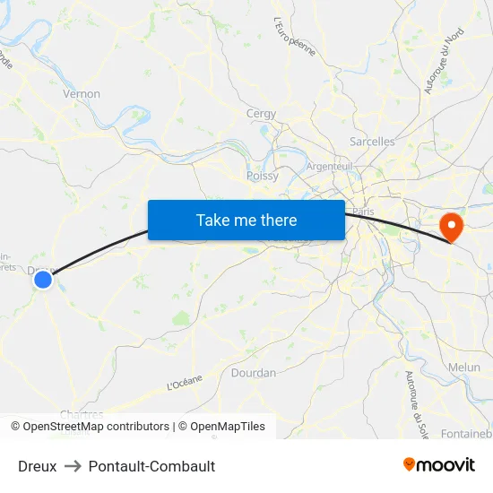 Dreux to Pontault-Combault map