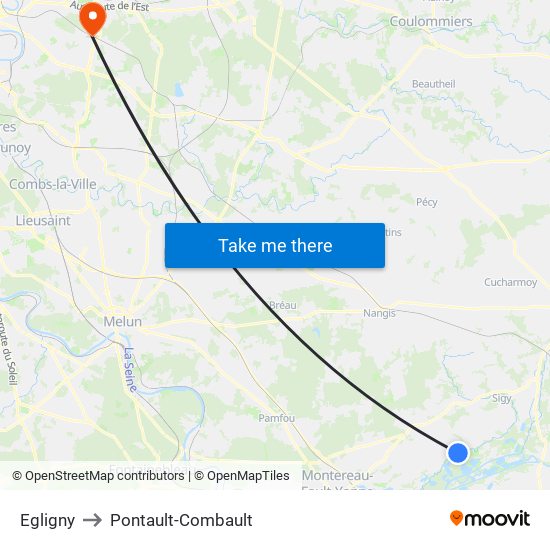 Egligny to Pontault-Combault map