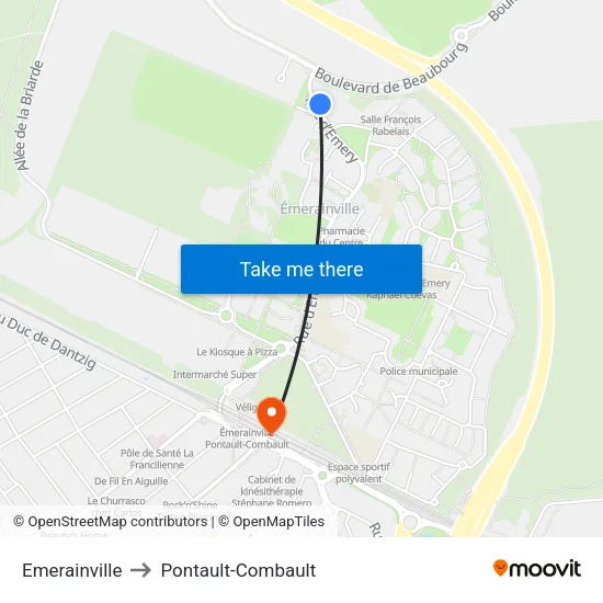 Emerainville to Pontault-Combault map