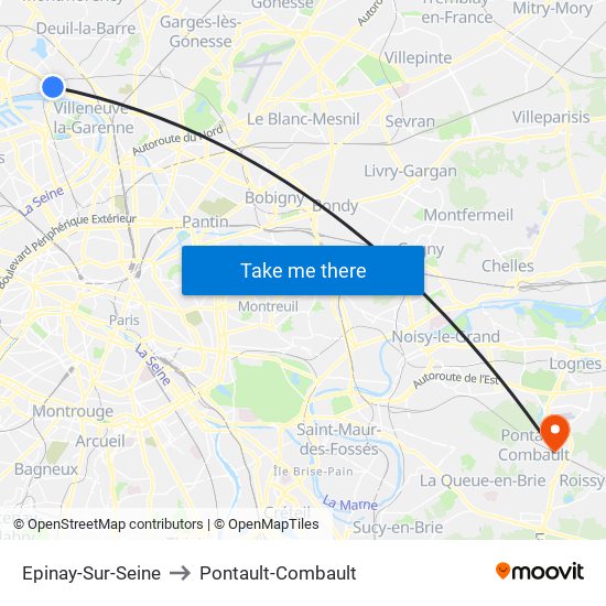 Epinay-Sur-Seine to Pontault-Combault map
