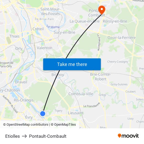 Etiolles to Pontault-Combault map