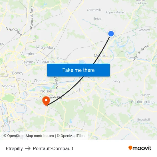 Etrepilly to Pontault-Combault map