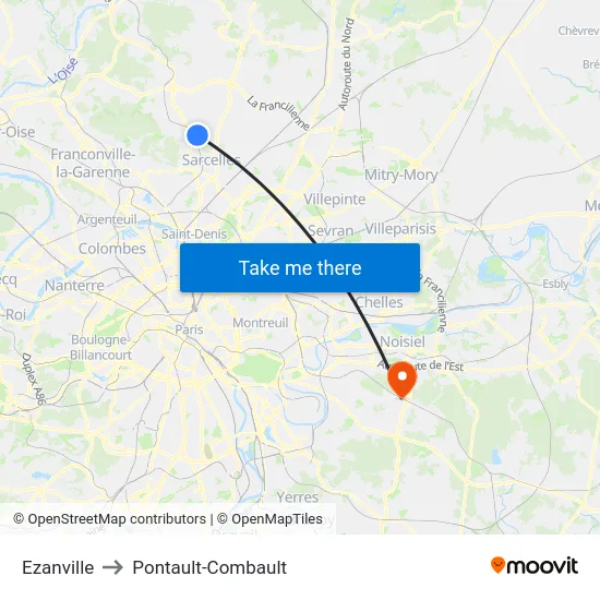 Ezanville to Pontault-Combault map